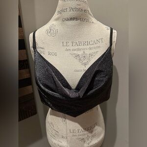 NWT Bar III Black/Silver Sparkly Bralette with Cowl Overlay